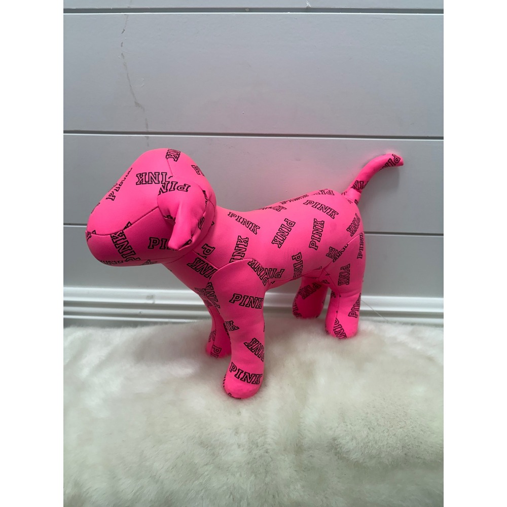 Victoria's Secret Pink Dog Neon Black Vinyl Signature Logo Plush Toy Lovey
